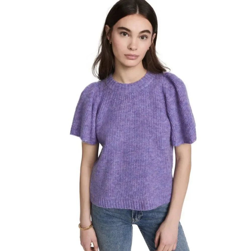 Munthe Cabs Wool Knit Pullover Lavender Purple Puff Sleeve Sweater 36 (US S)